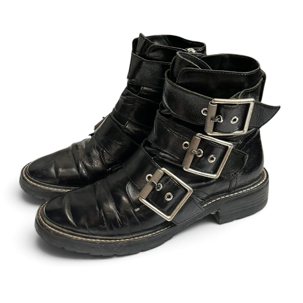 Rag & Bone Cannon Boots Black Leather Triple Buckle Ankle Tough Luxe Grunge